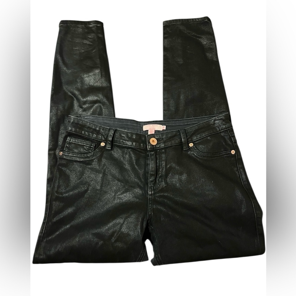 Ted Baker Anna Wax Finish Coated Ankle Zip Skinny Jeans in black Sz 30